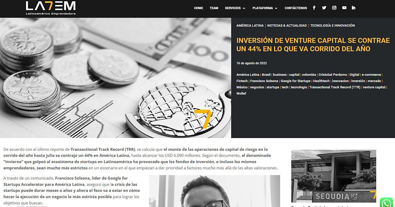 INVERSIN DE VENTURE CAPITAL SE CONTRAE UN 44% EN LO QUE VA CORRIDO DEL AO